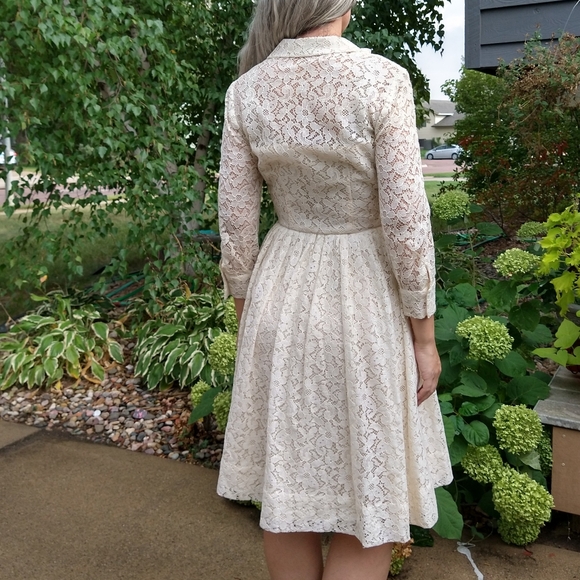 1950's CREAM LACE DRESS 50's shirtwaist S - Picture 12 of 12